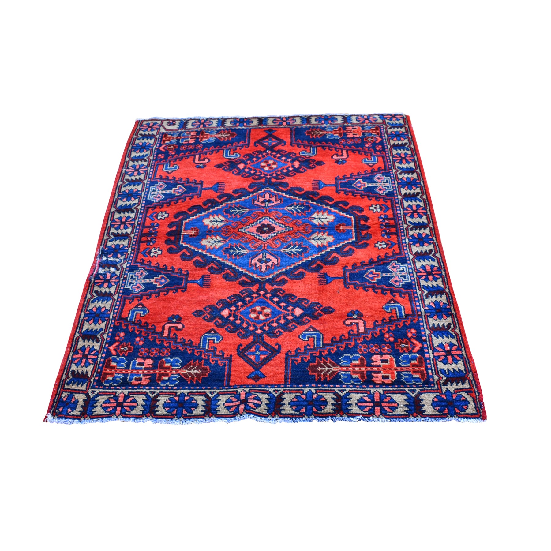 3'6"x5'1" New Persian Viss Organic Wool Vivid Orange Red Hand Knotted